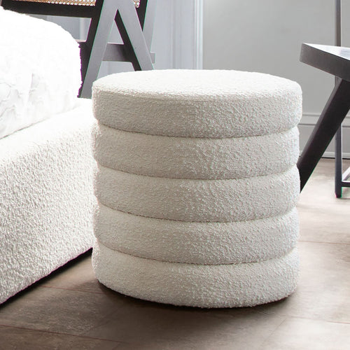 Helix Round Accent Ottoman in Ivory Boucle fabric