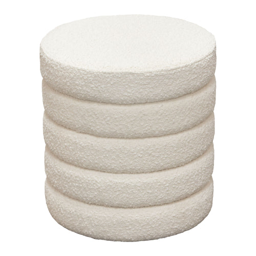 Helix Round Accent Ottoman in Ivory Boucle fabric