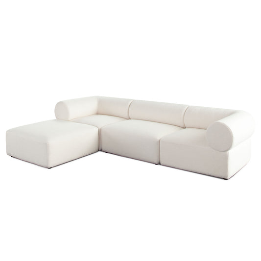 Zia 4PC Modular Reversible Chaise Sectional in Ivory Sherpa Fabric